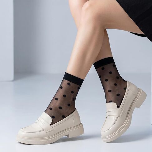 5 Pairs Sheer Polka Dot Socks for Women, Sheer Black Socks with Reinforced Toe for Elegant Casual Wear in Saudi Arabia
