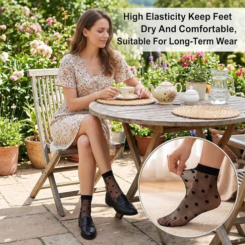5 Pairs Sheer Polka Dot Socks for Women, Sheer Black Socks with Reinforced Toe for Elegant Casual Wear in Saudi Arabia