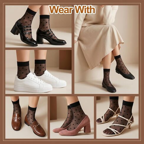 5 Pairs Sheer Polka Dot Socks for Women, Sheer Black Socks with Reinforced Toe for Elegant Casual Wear in Saudi Arabia