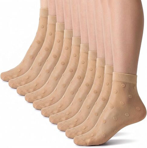 5 Pairs Sheer Polka Dot Socks for Women, Sheer Black Socks with Reinforced Toe for Elegant Casual Wear in Saudi Arabia