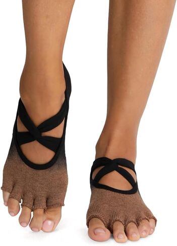 toesox Ivy Half Toe Grip Socks for Women, Wear for Pilates, Barre, Yoga and Dance - Five Toe Design with Non-slip Grippy Sole, Fitted Heel and Arch Support - Clove Ombre, Small in Saudi Arabia