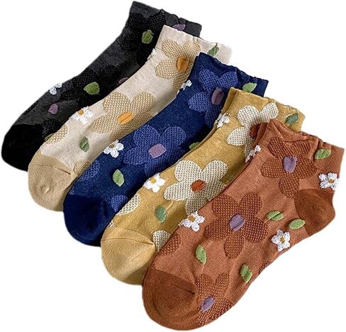Floral Socks Women Cute Ankle Socks Kawaii Vintage Embroidered Cotton Socks Ruffle Cottagecore Socks in Saudi Arabia