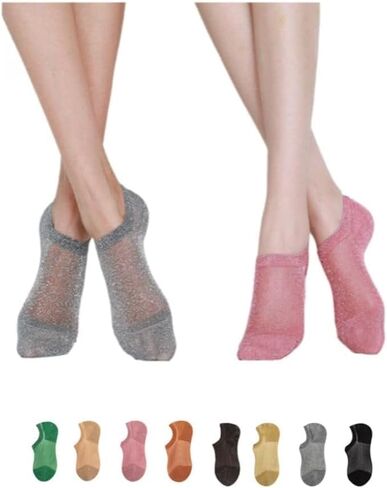 Quiet Luxury No-Show Liner Socks Silver-Thread Breathable Mesh Sparkle Anti-Slip Heel Grip Invisible Flats Sneakers in Saudi Arabia