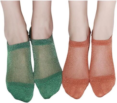 Quiet Luxury No-Show Liner Socks Silver-Thread Breathable Mesh Sparkle Anti-Slip Heel Grip Invisible Flats Sneakers in Saudi Arabia
