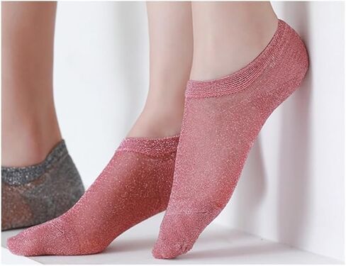Quiet Luxury No-Show Liner Socks Silver-Thread Breathable Mesh Sparkle Anti-Slip Heel Grip Invisible Flats Sneakers in Saudi Arabia