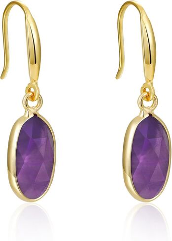 Crystal Dangle Earrings for Women Small Oval Gemstone Natural Stone Boho Drop Lightweight Simple Dainty Hook Purple Earrings Healing Summer Vacation Beach Handmade Jewelry for Women in Saudi Arabia