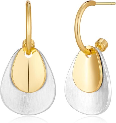 Gold and Silver Hoop Dangle Earrings for Women Trendy Two Tone Geometric Earrings Mixed Metal Earrings Jewelry in Saudi Arabia