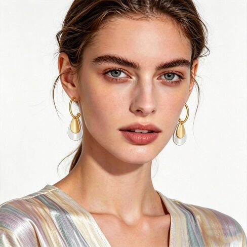 Gold and Silver Hoop Dangle Earrings for Women Trendy Two Tone Geometric Earrings Mixed Metal Earrings Jewelry in Saudi Arabia