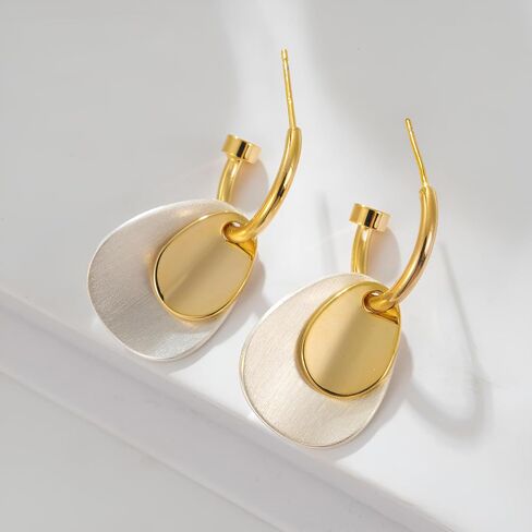 Gold and Silver Hoop Dangle Earrings for Women Trendy Two Tone Geometric Earrings Mixed Metal Earrings Jewelry in Saudi Arabia