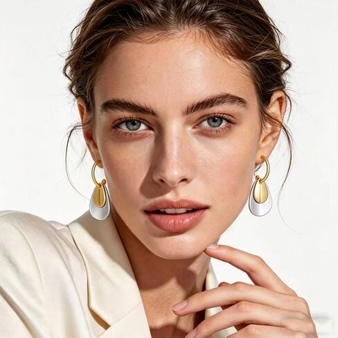 Gold and Silver Hoop Dangle Earrings for Women Trendy Two Tone Geometric Earrings Mixed Metal Earrings Jewelry in Saudi Arabia