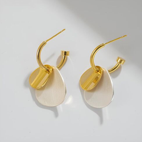 Gold and Silver Hoop Dangle Earrings for Women Trendy Two Tone Geometric Earrings Mixed Metal Earrings Jewelry in Saudi Arabia