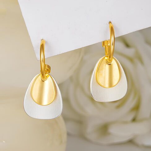 Gold and Silver Hoop Dangle Earrings for Women Trendy Two Tone Geometric Earrings Mixed Metal Earrings Jewelry in Saudi Arabia