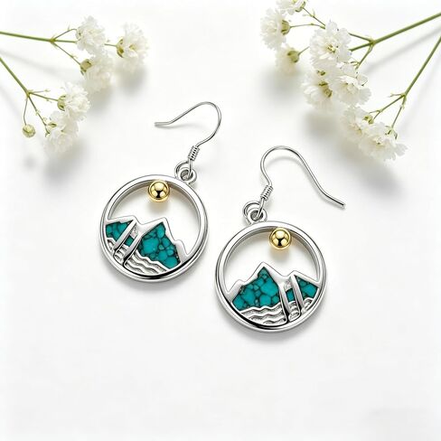 Mountain Earrings 18K White Gold Plated Turquoise Mustard Seed Dangle Drop Earrings Faith Jewelry Gifts for Women in Saudi Arabia