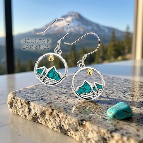 Mountain Earrings 18K White Gold Plated Turquoise Mustard Seed Dangle Drop Earrings Faith Jewelry Gifts for Women in Saudi Arabia