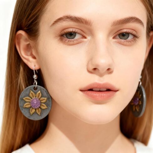 12 Pairs Boho Vintage Wooden Geometric Round Earrings Leather Ethnic Style Dangle Sunflower Earrings Statement Christmas Jewelry Trendy Stuff Holiday Festive Gift for Women Birthday Party Wedding in Saudi Arabia