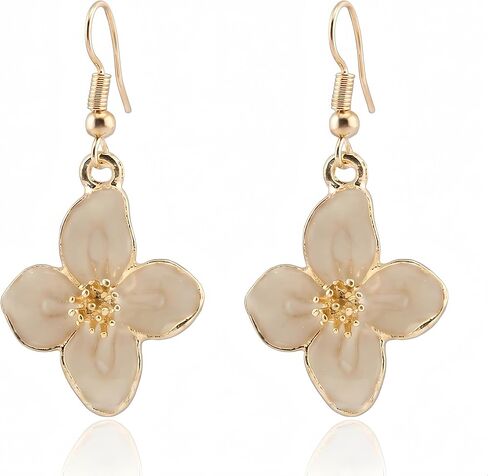 Flower Drop Earrings for Women, Enamel Cherry Blossom Dangle Gold Fishhook Earrings, Minimalist Floral Jewelry Gift for Mom Daughter Friends in Saudi Arabia