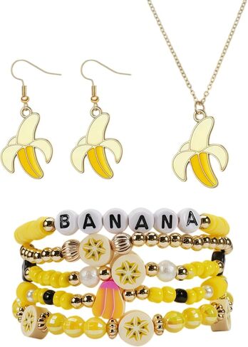 Banana Earrings Necklace Bracelet Set Dainty Banana Jewelry Pendant Cute Lifelike Summer Fruit Accessories for Women BFF Gift for Her in Kuwait
