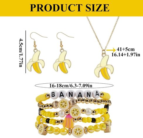 Banana Earrings Necklace Bracelet Set Dainty Banana Jewelry Pendant Cute Lifelike Summer Fruit Accessories for Women BFF Gift for Her in Kuwait