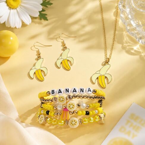Banana Earrings Necklace Bracelet Set Dainty Banana Jewelry Pendant Cute Lifelike Summer Fruit Accessories for Women BFF Gift for Her in Kuwait