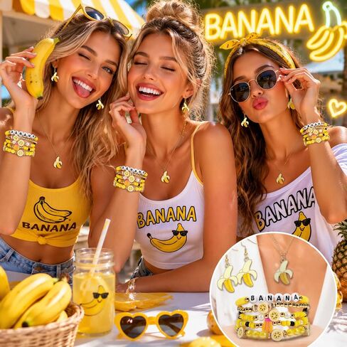 Banana Earrings Necklace Bracelet Set Dainty Banana Jewelry Pendant Cute Lifelike Summer Fruit Accessories for Women BFF Gift for Her in Kuwait