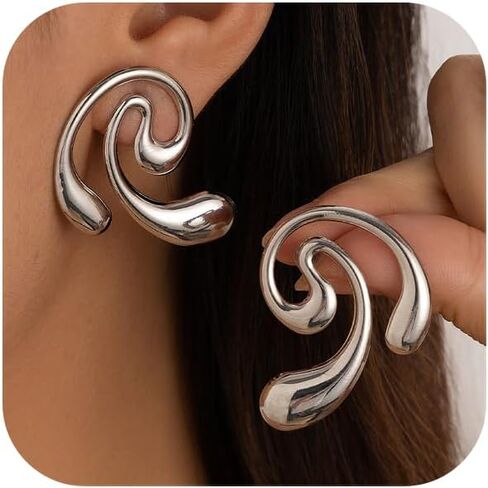 Statement Earrings for Women Gold Irregular Geometric Earrings Trendy Chunky Gold Earrings Spiral Statement Earrings Fashion Jewelry in Saudi Arabia