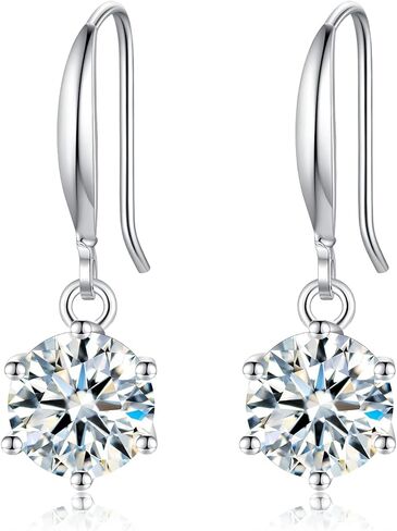 2-4CT Moissanite Dangle Earrings, 6P DF Color Ideal Cut Simulated Moissanite 925 Sterling Silver Earrings for Women with Certificate of Authenticity in Saudi Arabia