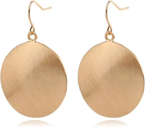 Disc Earrings for Women Minimalist Matte Gold Round Disc Dangle Earrings Vintage Hammered Boho Jewelry in Kuwait