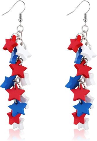 4th of July Independence Day Earrings for Women Patriotic Star Dangle Earring Red White Blue USA Stars Drop Earrings for Women Adult Patriotic Party Birthday Gifts Jewelry Outfit Accessories in Kuwait