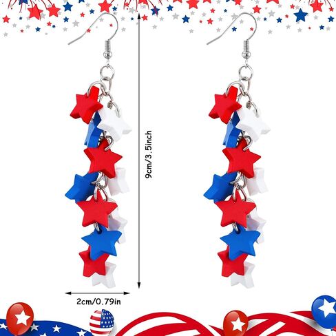 4th of July Independence Day Earrings for Women Patriotic Star Dangle Earring Red White Blue USA Stars Drop Earrings for Women Adult Patriotic Party Birthday Gifts Jewelry Outfit Accessories in Kuwait