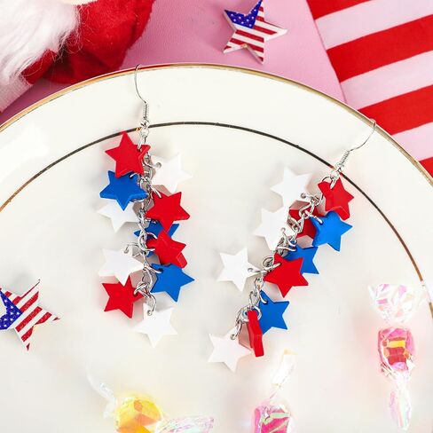 4th of July Independence Day Earrings for Women Patriotic Star Dangle Earring Red White Blue USA Stars Drop Earrings for Women Adult Patriotic Party Birthday Gifts Jewelry Outfit Accessories in Kuwait