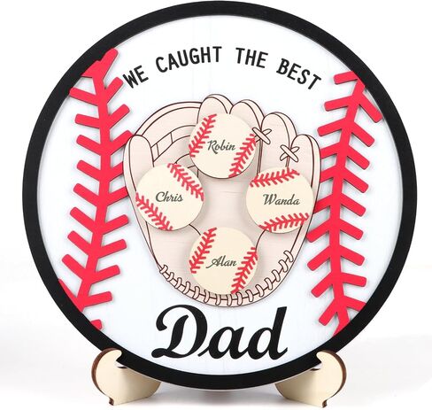 CHDITB Personlized Gifts for Dad from Son Daughter, Wooden 3D Kids Name Baseball Mitt Shaped Table Desk Decor with 5 Baseballs, DIY Ideal Fathers Day Birthday Gift for Grandpa Papa(12"x12") in Saudi Arabia