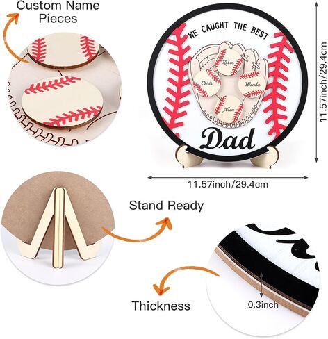 CHDITB Personlized Gifts for Dad from Son Daughter, Wooden 3D Kids Name Baseball Mitt Shaped Table Desk Decor with 5 Baseballs, DIY Ideal Fathers Day Birthday Gift for Grandpa Papa(12"x12") in Saudi Arabia
