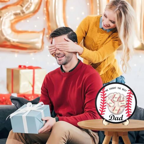 CHDITB Personlized Gifts for Dad from Son Daughter, Wooden 3D Kids Name Baseball Mitt Shaped Table Desk Decor with 5 Baseballs, DIY Ideal Fathers Day Birthday Gift for Grandpa Papa(12"x12") in Saudi Arabia