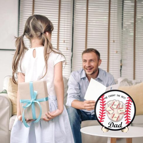 CHDITB Personlized Gifts for Dad from Son Daughter, Wooden 3D Kids Name Baseball Mitt Shaped Table Desk Decor with 5 Baseballs, DIY Ideal Fathers Day Birthday Gift for Grandpa Papa(12"x12") in Saudi Arabia