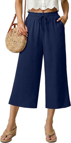 WANGZHI Capri Pants for Women Wide Leg Palazzo Casual Lounge Pant Summer Capris Adjustable Drawstring with Pockets in Saudi Arabia