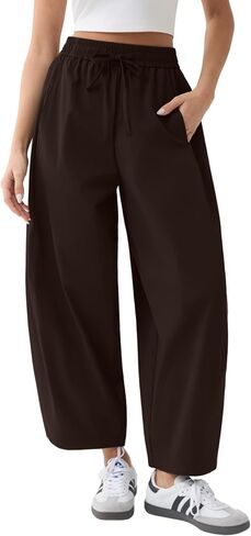 Susclude Womens Wide Leg Barrel Pants Baggy Comfy Lounge Casual Elastic Waist Trousers Lightweight Summer Beach Work Pant in Kuwait