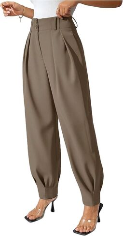 GORGLITTER Women's Pleated Dress Pants Work High Waisted Trousers Tapered Slacks Pants Dressy Casual Business Outfits in Kuwait