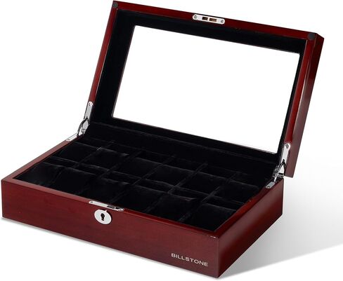 BILLSTONE Heritage 12 Wooden Watch Box – 12 Slot Watch Organizer, High-Polish Bubinga Wood with Black Velvet Interior in Saudi Arabia