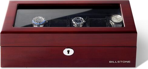 BILLSTONE Heritage 12 Wooden Watch Box – 12 Slot Watch Organizer, High-Polish Bubinga Wood with Black Velvet Interior in Saudi Arabia