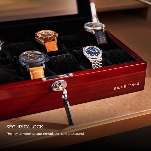 BILLSTONE Heritage 12 Wooden Watch Box – 12 Slot Watch Organizer, High-Polish Bubinga Wood with Black Velvet Interior in Saudi Arabia