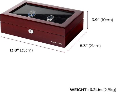 BILLSTONE Heritage 12 Wooden Watch Box – 12 Slot Watch Organizer, High-Polish Bubinga Wood with Black Velvet Interior in Saudi Arabia