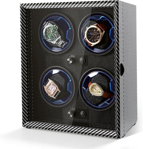 Watch Winder for Automatic Watches, 4 Modes Automatic Watch Winder Box with LED Backlight, Rotating Watch Case with Super Quiet Motor for Rolex, Cartier, Omega (Black, 4 Slots) in Saudi Arabia