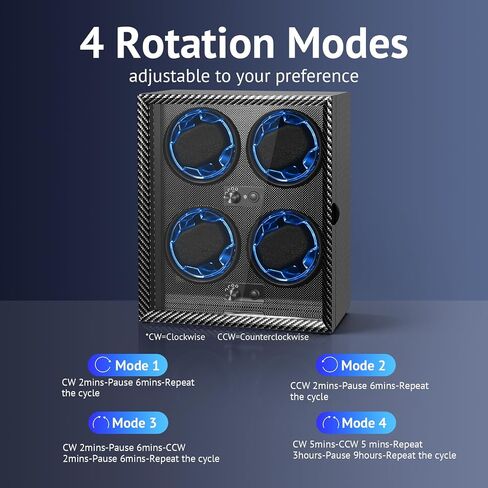 Watch Winder for Automatic Watches, 4 Modes Automatic Watch Winder Box with LED Backlight, Rotating Watch Case with Super Quiet Motor for Rolex, Cartier, Omega (Black, 4 Slots) in Saudi Arabia