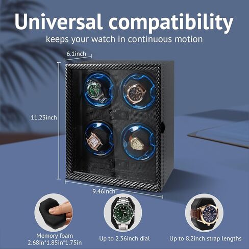 Watch Winder for Automatic Watches, 4 Modes Automatic Watch Winder Box with LED Backlight, Rotating Watch Case with Super Quiet Motor for Rolex, Cartier, Omega (Black, 4 Slots) in Saudi Arabia