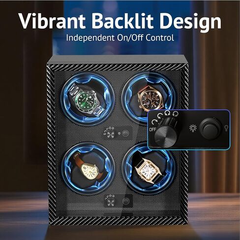 Watch Winder for Automatic Watches, 4 Modes Automatic Watch Winder Box with LED Backlight, Rotating Watch Case with Super Quiet Motor for Rolex, Cartier, Omega (Black, 4 Slots) in Saudi Arabia