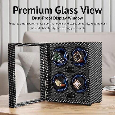 Watch Winder for Automatic Watches, 4 Modes Automatic Watch Winder Box with LED Backlight, Rotating Watch Case with Super Quiet Motor for Rolex, Cartier, Omega (Black, 4 Slots) in Saudi Arabia