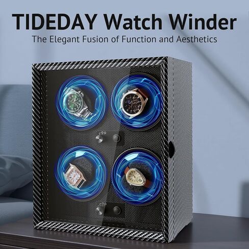Watch Winder for Automatic Watches, 4 Modes Automatic Watch Winder Box with LED Backlight, Rotating Watch Case with Super Quiet Motor for Rolex, Cartier, Omega (Black, 4 Slots) in Saudi Arabia