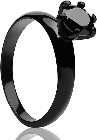 OVIEDO JEWELRY Black Solitaire Wedding Ring, Titanium Wedding Band, Anniversary, Engagement,Black CZ Ring, Woman's Ring, Unique Shiny Dome Style, Single Stone Gem in Saudi Arabia
