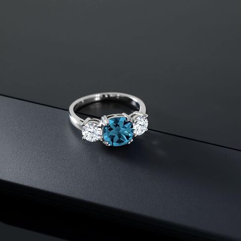 Gem Stone King 4.24 Cttw London Blue Topaz and White Zirconia 3-Stone Engagement Ring For Women | 925 Sterling Silver | Center Cushion 8MM | Wedding Engagement Anniversary Promise Ring in Saudi Arabia