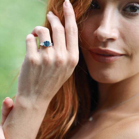 Gem Stone King 4.24 Cttw London Blue Topaz and White Zirconia 3-Stone Engagement Ring For Women | 925 Sterling Silver | Center Cushion 8MM | Wedding Engagement Anniversary Promise Ring in Saudi Arabia